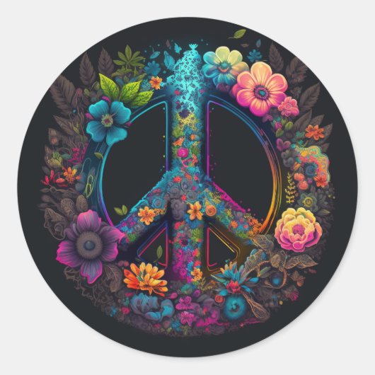Sticker Rond SYMBOLE DE PAIX DE NEON Floral (Devant)