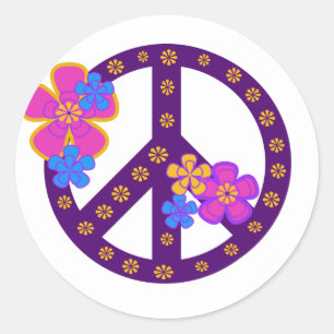 Sticker Rond Symbole de paix des fleurs