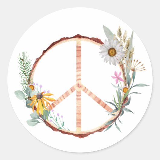 Sticker Rond SYMBOLE DE PAIX EN BOIS Floral (Devant)