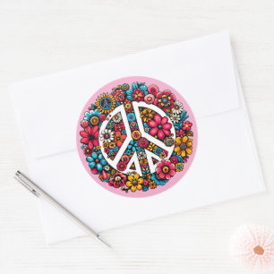 Sticker Rond symbole de paix floral couleur illustration art