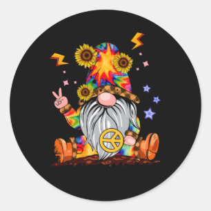 Sticker Rond Symbole de paix Gnome Gnome Tie Dye Gnome
