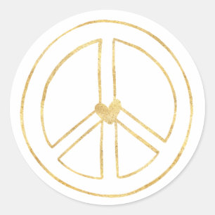 Sticker Rond Symbole de paix Gold Heart