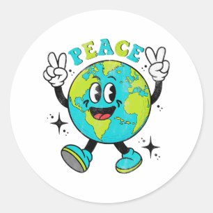 Sticker Rond Symbole de Paix Mondial de la Terre Funky Jour des