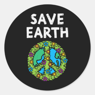 Sticker Rond Symbole de paix Save Earth - Fleurs De l'environne