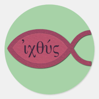 Sticker Rond Symbole de poisson chrétien IXOYE - Parchemin roug