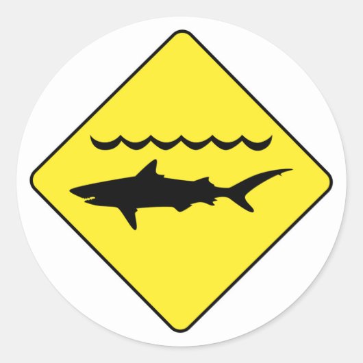 Sticker Rond Symbole de "requin avertisseur" jaune (Devant)