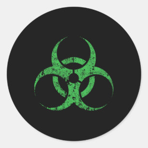 Sticker Rond Symbole de risque biologique Vintage vert drôle Ha