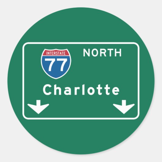 Sticker Rond SYMBOLE DE ROUTE Charlotte, NC (Devant)