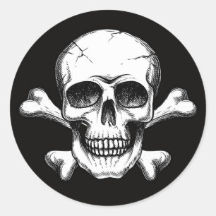 Sticker Rond Symbole de signe toxique Tête de mort et tibias