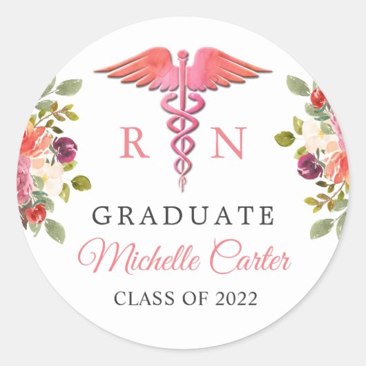 Sticker Rond Symbole de soins infirmiers floraux pour filles - (Devant)