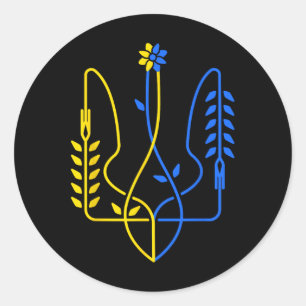 Sticker Rond Symbole de trident doré ukrainien Drapeau ukrainie