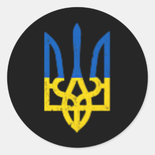Sticker Rond Symbole de trident ukrainien - Support de drapeau