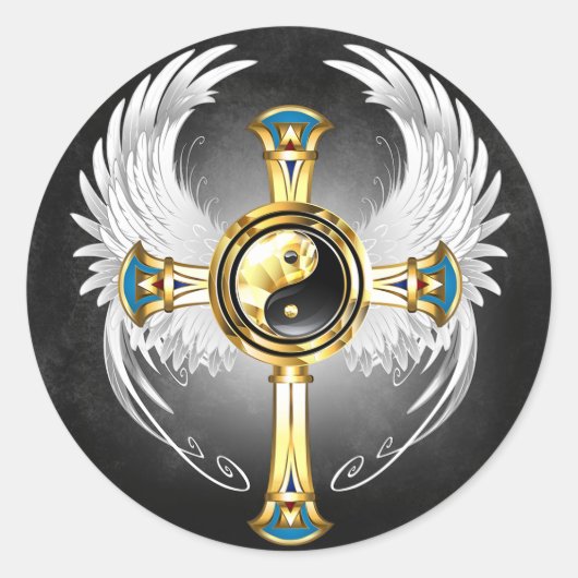 Sticker Rond SYMBOLE DEVINE YIN Yang EN OR égyptien (Devant)