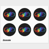 Sticker Rond Symbole d'infini avec plume arc-en-ciel (Feuille)