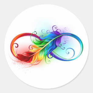 Sticker Rond Symbole d'infini avec plume arc-en-ciel