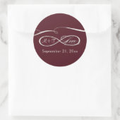 Sticker Rond Symbole d'infini Script d'amour Mariage de Bourgog (Sac)