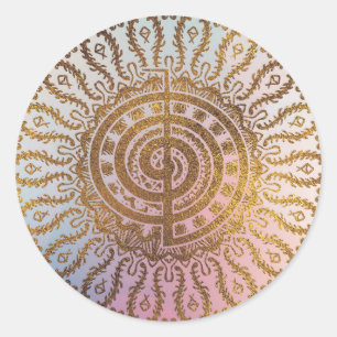 Sticker Rond Symbole doux de Choku Rei de pastel et d'or dans