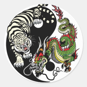 Sticker Rond symbole du dragon et du tigre yin yang