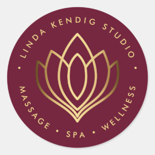Sticker Rond Symbole du lotus yoga doré  spa de massage Ruby w