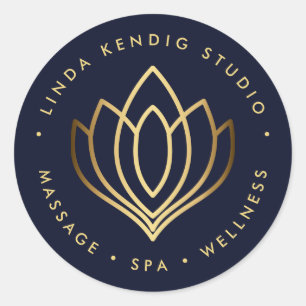 Sticker Rond Symbole du lotus yoga en or spa de massage bien-