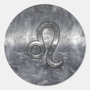 Sticker Rond Symbole du Zodiaque de Leo en Grunge style désossé