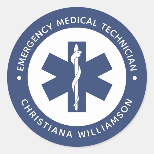 Sticker Rond Symbole EMT personnalisé Technicien Médicale d'urg (Devant)