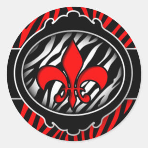 Sticker Rond symbole fleur de lis zèbre rouge méchant