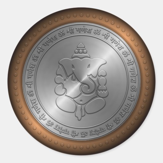 Sticker Rond SYMBOLE GANESHA ÉMOSSÉ Métallique (Devant)