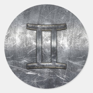 Sticker Rond Symbole Gemini Zodiac en Grunge style dévêtu