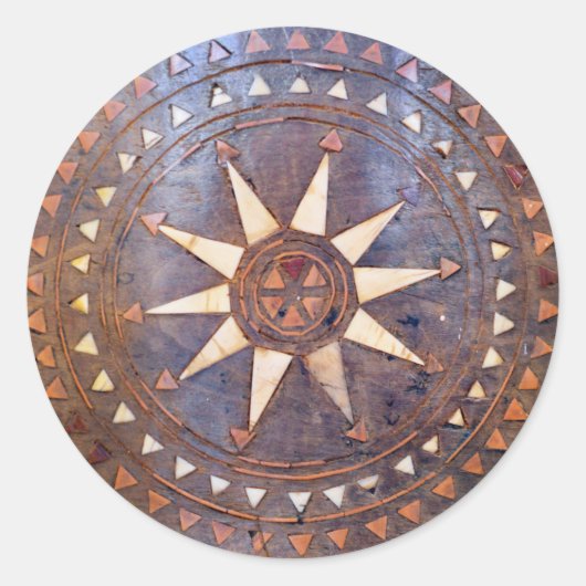 Sticker Rond symbole grec ancien bois motif ethnique soleil scu (Devant)