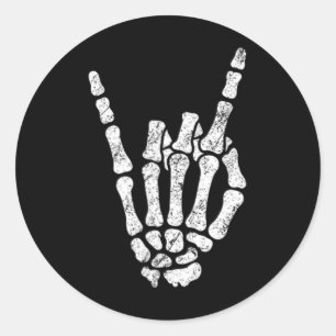 Sticker Rond Symbole Halloween Rock Hand Sign Skeleton Rock N R