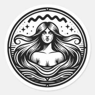 Sticker Rond Symbole Horoscope Aquarius Femmes dans l'eau