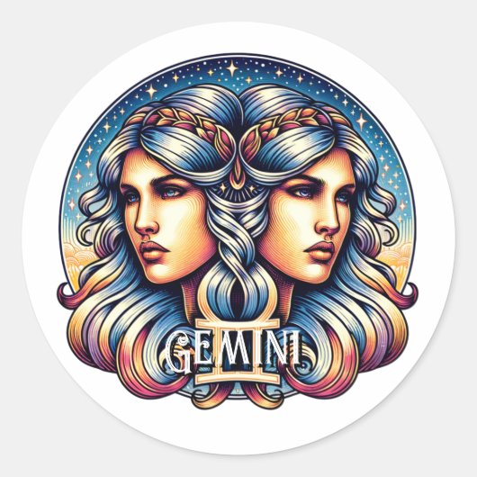 Sticker Rond SYMBOLE Horoscope Gemini | SIGNE D'Astrologie Jume (Devant)