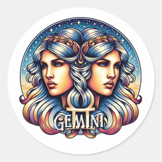 Sticker Rond SYMBOLE Horoscope Gemini | SIGNE D'Astrologie Jume (Devant)