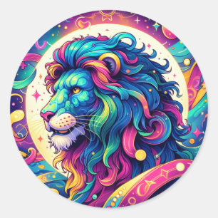 Sticker Rond Symbole Horoscope Leo Art Lion coloré