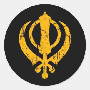 Sticker Rond SYMBOLE Jaune Schikh Khanda Scratché sur Noir