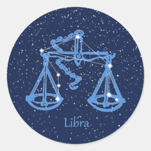 Sticker Rond Symbole Libra Constellation et Zodiac avec étoiles