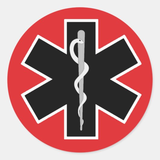 Sticker Rond Symbole Médicale Caduceus (Noir blanc rouge) (Devant)