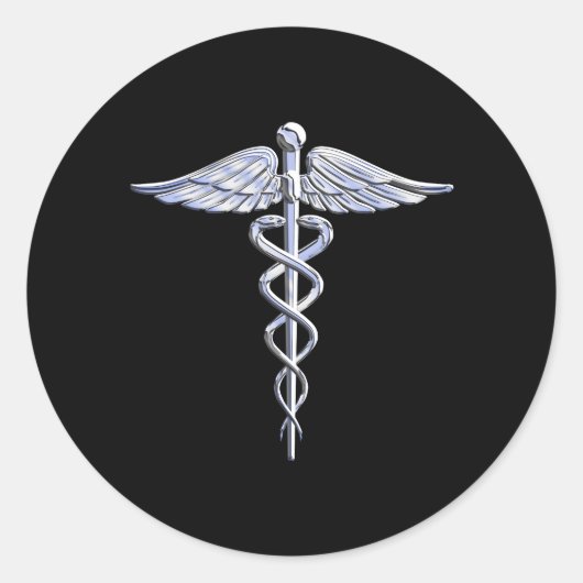 Sticker Rond Symbole Médicale Caduceus sur le noir (Devant)