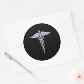 Sticker Rond Symbole Médicale Caduceus sur le noir (Enveloppe)