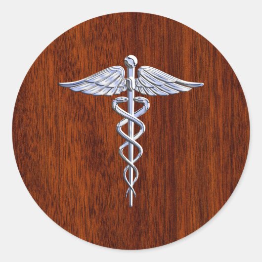 Sticker Rond Symbole Médicale de Caduceus en argent Imprimer (Devant)