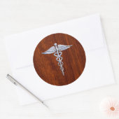 Sticker Rond Symbole Médicale de Caduceus en argent Imprimer (Enveloppe)