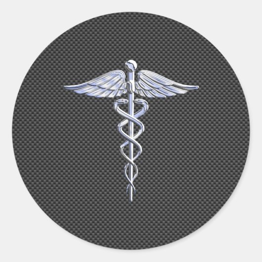 Sticker Rond Symbole Médicale Silver Caduceus Style fibre de ca (Devant)
