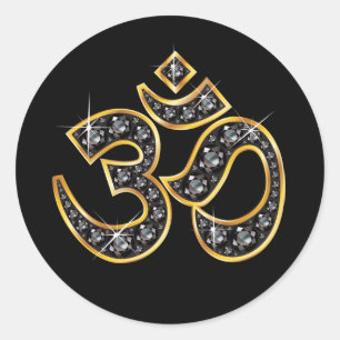 Sticker Rond Symbole Om avec des pierres "Onyx"