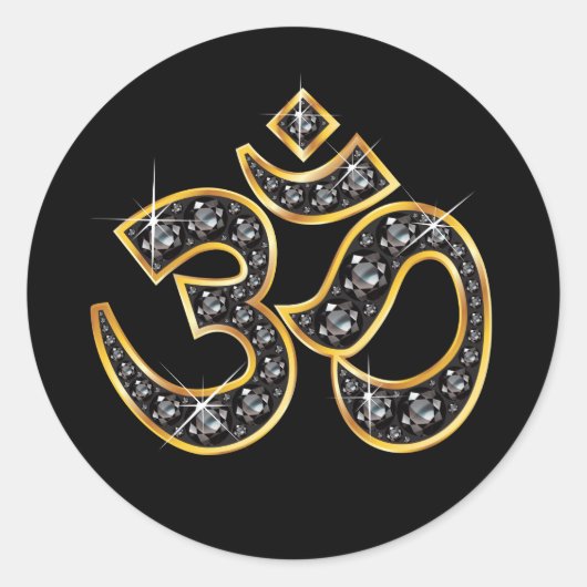 Sticker Rond Symbole Om avec des pierres "Onyx" (Devant)