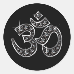 Sticker Rond Symbole Om avec des pierres "Onyx"