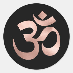 Sticker Rond Symbole Om en feuille d'aluminium ombré or rose fa