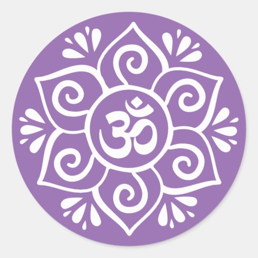 Sticker Rond Symbole Om en mandala pétale lotus (Devant)
