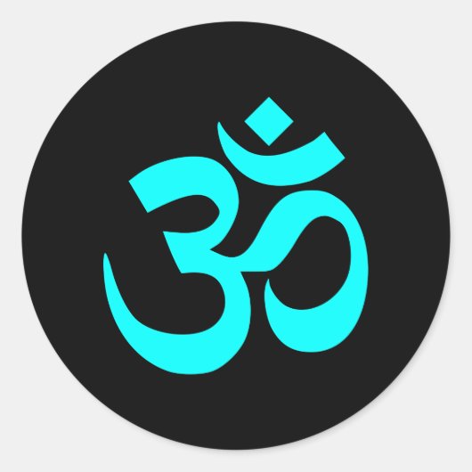 Sticker Rond Symbole Om noir et aqua (Devant)