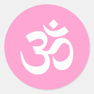 Sticker Rond Symbole Om rose et blanc